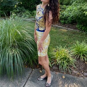 Elegant Gold and Blue TIBI Dress